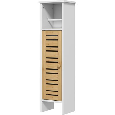 HOMCOM Badezimmerschrank mit Toilettenpapierhalter und herausnehmbarer Stange 3 Ebenen + Toilettenpapierablage, 21B x 17T x 78H cm, Bambus und Weiß Aosom HOMCOM Badezimmerschrank mit Toilettenpapierhalter und herausnehmbarer Stange 3 Ebenen + Toilettenpapierablage, 21B x 17T x 78H cm, Bambus und Weiß Aosom