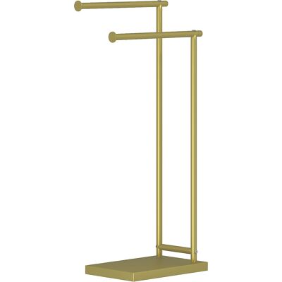 HOMCOM Stand-Handtuchhalter mit 2 Ebenen, gestufter Bad-Handtuchhalter mit 2 Stangen und Metallrahmen, moderner Stil, L-förmig, 35,5x20x78 cm, Gold Aosom HOMCOM Stand-Handtuchhalter mit 2 Ebenen, gestufter Bad-Handtuchhalter mit 2 Stangen und Metallrahmen, moderner Stil, L-förmig, 35,5x20x78 cm, Gold Aosom