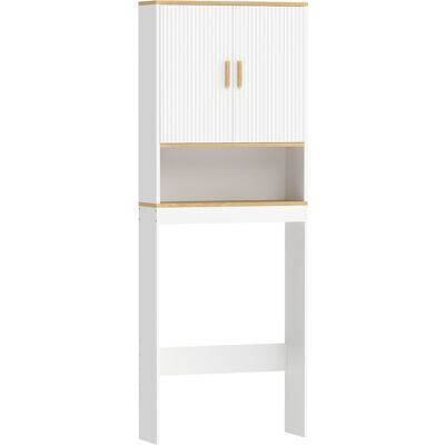 HOMCOM Badregal über dem WC, Badezimmerschrank-Organizer 3-stufig mit offenem Ablagefach, 2 Türen und verstellbarem Einlegeboden, 64x20x170,5 cm, Weiß Aosom HOMCOM Badregal über dem WC, Badezimmerschrank-Organizer 3-stufig mit offenem Ablagefach, 2 Türen und verstellbarem Einlegeboden, 64x20x170,5 cm, Weiß Aosom