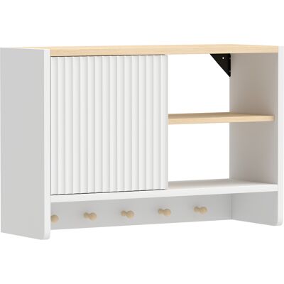 HOMCOM Wandhängeschrank für Badezimmer, hängendes Aufbewahrungsmöbel mit Tür, offenen Regalen und 5 Haken, hängender WC-Schrank, 60 x 20 x 40 cm, Weiß und Eiche Aosom HOMCOM Wandhängeschrank für Badezimmer, hängendes Aufbewahrungsmöbel mit Tür, offenen Regalen und 5 Haken, hängender WC-Schrank, 60 x 20 x 40 cm, Weiß und Eiche Aosom