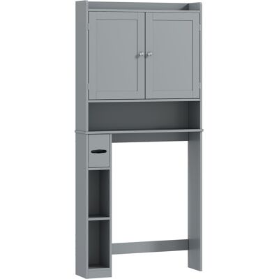 HOMCOM Aufsatzmöbel für WC oder Waschmaschine, Schrank über der Toilette mit 2 Türen, 3 offenen Fächern, verstellbarer Ablage, Toilettenpapierhalter, 80 x 19,5 x 170 cm, grau Aosom HOMCOM Aufsatzmöbel für WC oder Waschmaschine, Schrank über der Toilette mit 2 Türen, 3 offenen Fächern, verstellbarer Ablage, Toilettenpapierhalter, 80 x 19,5 x 170 cm, grau Aosom