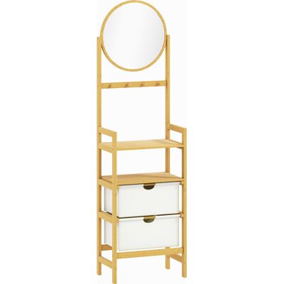 HOMCOM Bambus-Badregal mit Spiegel, Aufbewahrungsregal mit 4 Haken, 2 offenen Regalböden und 2 Stoffschubladen für Küche, Bad, Wohnzimmer 48,5x30x170 cm Natur Aosom HOMCOM Bambus-Badregal mit Spiegel, Aufbewahrungsregal mit 4 Haken, 2 offenen Regalböden und 2 Stoffschubladen für Küche, Bad, Wohnzimmer 48,5x30x170 cm Natur Aosom