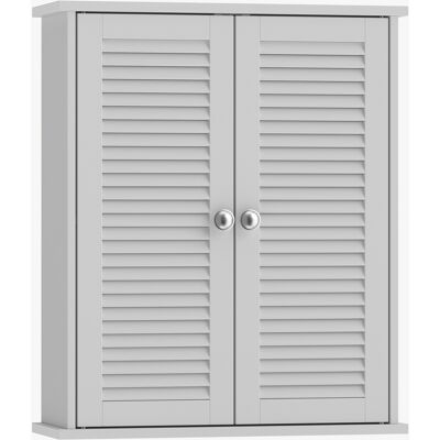 HOMCOM Wandschrank für Badezimmer, hängender Aufbewahrungsschrank mit 2 Lamellentüren und verstellbarem Fach, hängender WC-Schrank, 51 x 18 x 61 cm, weiß Aosom HOMCOM Wandschrank für Badezimmer, hängender Aufbewahrungsschrank mit 2 Lamellentüren und verstellbarem Fach, hängender WC-Schrank, 51 x 18 x 61 cm, weiß Aosom