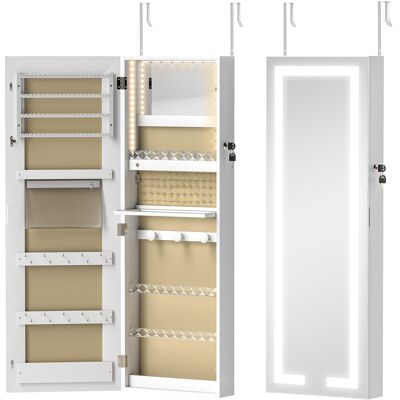 HOMCOM Schmuckschrank mit LED, abschließbarer Wand-/Tür-Organizer mit Ganzkörperspiegel, verschiedene Fächer, Aufbewahrungsmöbel für Ketten, Ohrringe, weiß Aosom HOMCOM Schmuckschrank mit LED, abschließbarer Wand-/Tür-Organizer mit Ganzkörperspiegel, verschiedene Fächer, Aufbewahrungsmöbel für Ketten, Ohrringe, weiß Aosom
