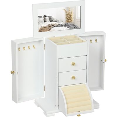HOMCOM Schmuckkästchen für Damen, 4 Ebenen, Holzschmucktruhe mit Flügeln, Spiegel und 2 Schubladen für Ringe, Ohrringe, Halsketten und Armbänder, Weiß Aosom HOMCOM Schmuckkästchen für Damen, 4 Ebenen, Holzschmucktruhe mit Flügeln, Spiegel und 2 Schubladen für Ringe, Ohrringe, Halsketten und Armbänder, Weiß Aosom