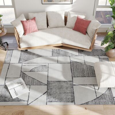 HOMCOM Rutschfester Moderner Teppich mit Geometrischen Linien, Polyester Wohnzimmerteppich, 230x160x0,7 cm, Multicolor Aosom HOMCOM Rutschfester Moderner Teppich mit Geometrischen Linien, Polyester Wohnzimmerteppich, 230x160x0,7 cm, Multicolor Aosom