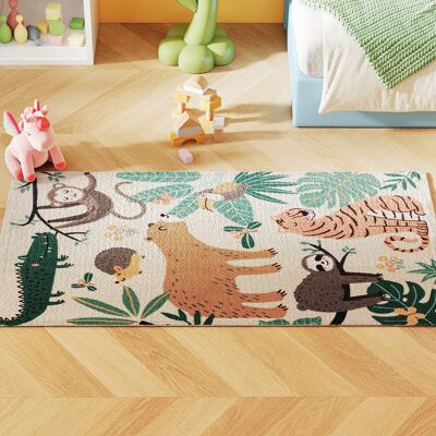 HOMCOM Teppich Anti-Rutsch Wohnzimmerteppich Kurzflor mit Dschungel-Muster, Fleece-Optik, Modern-Design für Wohnzimmer Terrasse Balkon & Küche, 150 x 80 cm, Mehrfarbig Aosom HOMCOM Teppich Anti-Rutsch Wohnzimmerteppich Kurzflor mit Dschungel-Muster, Fleece-Optik, Modern-Design für Wohnzimmer Terrasse Balkon & Küche, 150 x 80 cm, Mehrfarbig Aosom