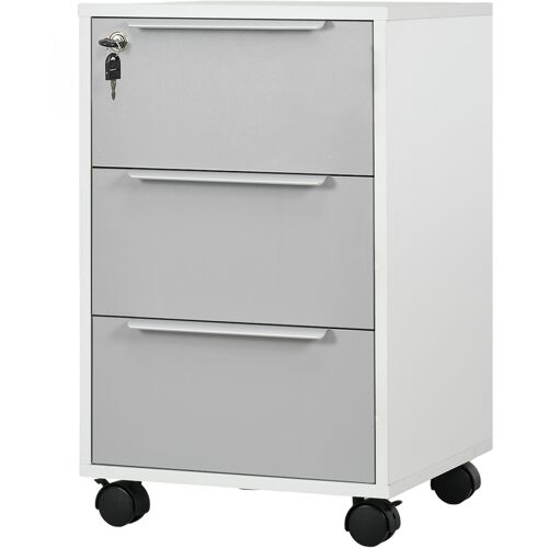 HOMCOM Bürowagen mit Rollen, mobiler Aufbewahrungswagen mit 3 Schubladen und Schloss für Akten Grau und Weiß Aosom