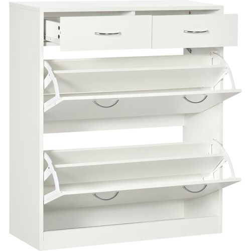 HOMCOM Schuhschrank Schuhablage - 2 Schubladen und 2 klappbare Türen mit verstellbarem Regal - 80 x 30 x 91,5 cm - Alu-Griffe, weiß Aosom