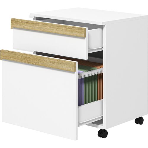 Vinsetto Büroschrank auf Rollen, mobiler Aufbewahrungsschrank mit 2 ausziehbaren Schubladen, 48 x 40 x 59,5 cm, Weiß Aosom