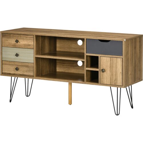 HOMCOM TV-Möbel TV-Bank bis 50 Zoll mit 4 Fächern 4 Schubladen 2 Kabeldurchführungen und 1 Schrank Haarnadelbeine Schwarz Metall - 120 x 39 x 64 cm   Aosom