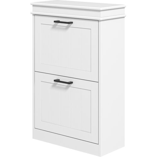 HOMCOM Schuhschrank, Schuhablage, 2 Klappentüren, verstellbare Regale, für Eingang, Flur, 54 x 24 x 82,5 cm, weiß Aosom