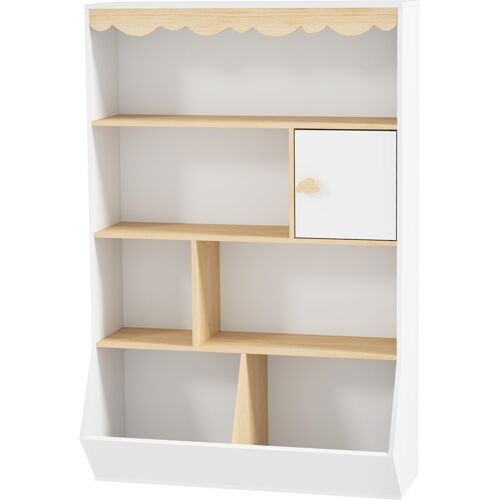 AIYAPLAY Kinderregal Bücherregal Kinderregal Kinderzimmer Aufbewahrungsregal mit 4 Regalen, 2 Fächern und Schrank, Kinderzimmerregal für Spielzimmer, Kinderzimmer, Krippe, Weiß   Aosom