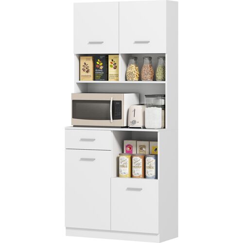 HOMCOM Küchenschrank, Hochschrank mit verstellbaren Regal, Schublade, Buffetschrank mit Soft-Close-Tür, Vitrinenschrank Aufbewahrungsschrank für Küche Esszimmer 80x35x180 cm Weiß Aosom