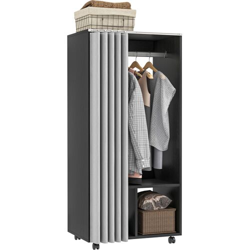 HOMCOM Kleiderschrank mobiler Kleiderschrank mit Vorhang, Spanplatten, Kleiderstange, schwarz Aosom