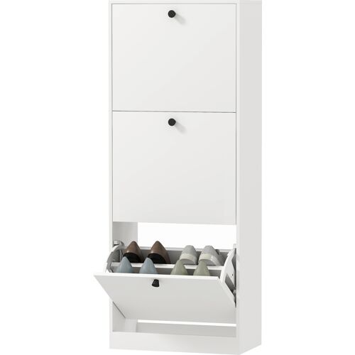 HOMCOM Schuhschrank mit 3 Klappen, Schuhregal mit Verstellbar Trennwand, Schuhkommode Schmal Schuhkipper für 12 Paar Schuhe 47 x 26 x 120 cm, Weiß Aosom