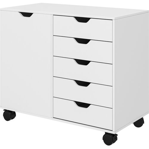 HOMCOM Büroaufbewahrungsmöbel 5 Schubladen und 1 Tür unterstützen Drucker auf Rollen mit verstellbarem Regal, 78 x 40 x 66,5 cm, weiß Aosom