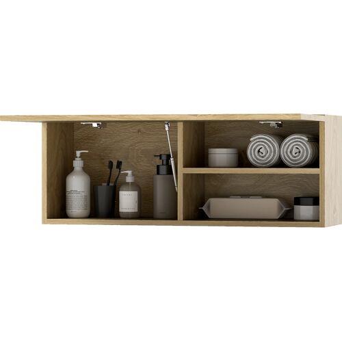 HOMCOM Wandhängeschrank Badezimmer mit Klapptür, Hängeschrank Bad mit Holzregalen, 80x25x30 cm, Naturholz Aosom