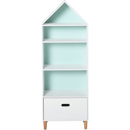 HOMCOM Kinderzimmer Bücherregal Spielzeugregal für Kinder und Jugendliche, 1 Schublade und 4 Regale, Weiß und Blau 50x30x142cm   Aosom