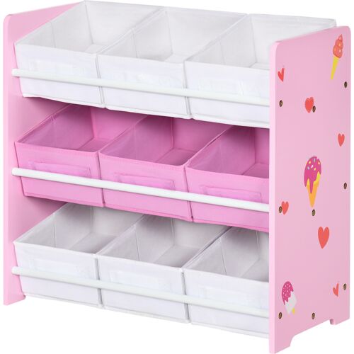 ZONEKIZ Kinder Aufbewahrungsschrank mit 9 herausnehmbaren Körben, Spielzeugschrank aus MDF und Stoff, 63x30x60 cm, Rosa und Weiß   Aosom
