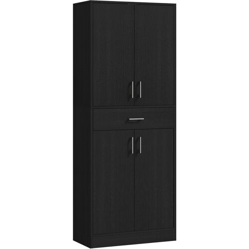 HOMCOM Buffet Küchenschrank Highboard 2 höhenverstellbare Regale 4 Türen 2 Schränke und 1 zentrale Schublade Höhe 180 cm Schwarz Aosom
