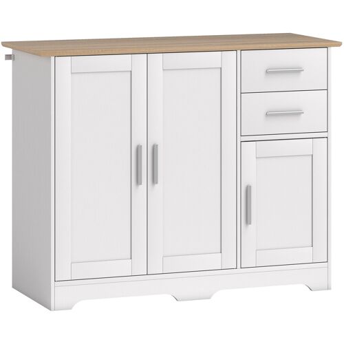 HOMCOM Küchenschrank, Küchenschrank mit 2 Schubladen und 2 Schränken, Buffetkommode mit verstellbaren Regalen, 3 Türen, moderner Stil, für Wohnzimmer, Esszimmer, 100x40x78 cm, Weiß und Holzoptik Aosom