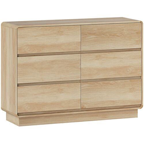 HOMCOM Anrichte mit 6 Schubladen, Kommode mit abgerundeten Kanten, Sideboard für Wohnzimmer, Küche, Flur, Büro, Natur, 120x38x86 cm Aosom
