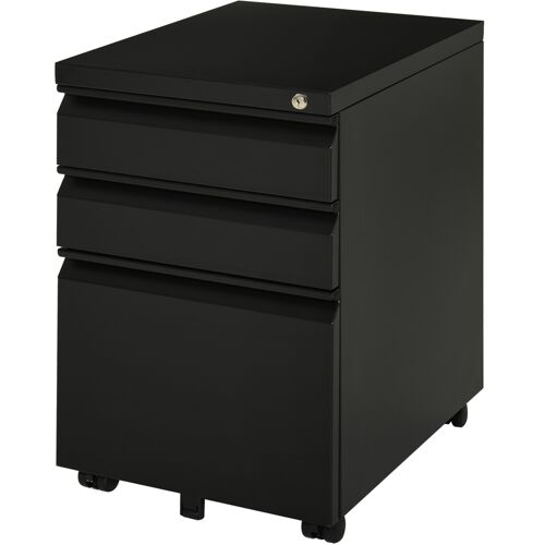 Vinsetto Rollcontainer Büroschrank mit 3 Schubladen und Rädern, konkaver Griff, aus Stahl, Schwarz für Büro & Home Office Aosom.de