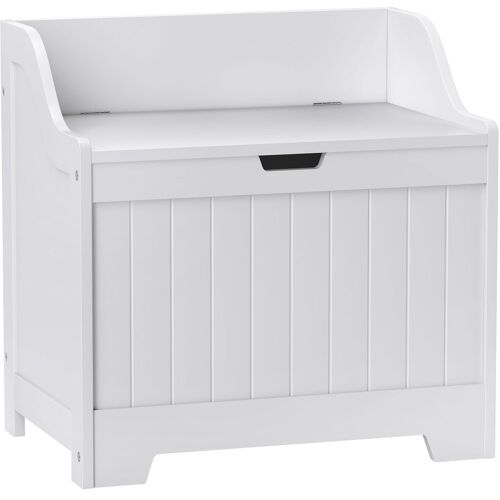 HOMCOM Truhe, Aufbewahrungsbox, Auflagenbox mit Sicherheitsscharnier, U-förmigem Ausschnitt, Gerätetruhe mit Deckel, für Wohnzimmer, Schlafzimmer, Weiß, 60 x 38 x 56 cm Aosom