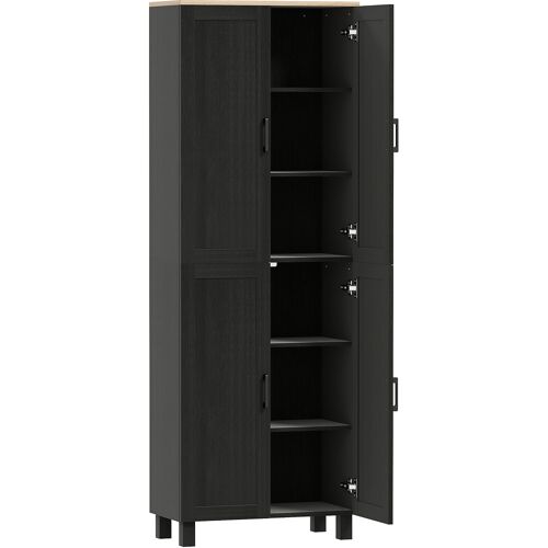 HOMCOM Hoher Küchenschrank, Vorratsschrank mit 4 Türen, 2 Schränken, 5 verstellbaren Regalböden, Modernes Küchenmöbel für Esszimmer/Wohnzimmer, 60x30x170,5 cm, Schwarz Aosom
