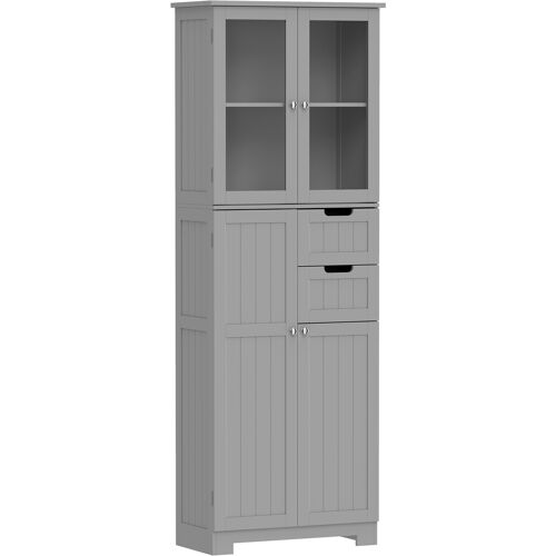 HOMCOM hoher Badezimmerschrank, Aufbewahrungsschrank, Säulenschrank mit 4 Türen, davon 2 verglast, 2 Schubladen und verstellbaren Einlegeböden, moderner Stil, für Wohnzimmer, Schlafzimmer, 60x30x170cm, weiß Aosom