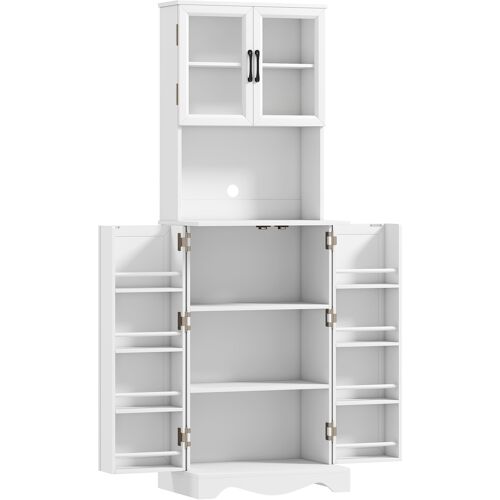 HOMCOM Hochschrank Küche, Küchenschrank, Vitrinenschrank, 4 Türen, 8 Gewürzhalter, Arbeitsfläche, verstellbares Regal, Aufbewahrungsschrank für Wohnzimmer, Esszimmer, 60x39,5x179,6cm, weiß Aosom