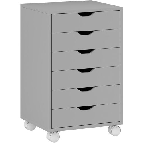 HOMCOM Rollcontainer für Schreibtisch, mobiler Aktenschrank mit 6 Schubladen, Druckerablage mit Rollen, leise Schubladenführungen, für Büro & Zuhause, Grau Aosom