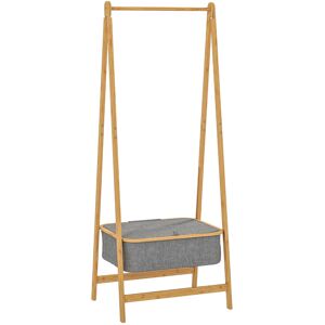 HOMCOM Kleiderbock aus Bambus mit Stoffkorb und Deckel, klappbarer Kleiderständer für Flur, Eingangsbereich, Schlafzimmer, 60x44,5x157,5 cm, Natur und Grau Aosom HOMCOM Kleiderbock aus Bambus mit Stoffkorb und Deckel, klappbarer Kleiderständer für Flur, Eingangsbereich, Schlafzimmer, 60x44,5x157,5 cm, Natur und Grau Aosom