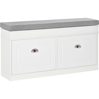 HOMCOM Schuhregal Schuhbank mit Kissen und 2 Schubladen Spanplatte MDF Polyester Schaumstoff Weiß+Grau 104 x 24 x 55 cm Aosom HOMCOM Schuhregal Schuhbank mit Kissen und 2 Schubladen Spanplatte MDF Polyester Schaumstoff Weiß+Grau 104 x 24 x 55 cm Aosom
