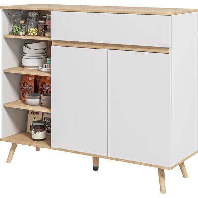 HOMCOM Aufbewahrungsschrank Buffet skandinavischer Stil mit 1 Doppeltür 1 Schublade und 4 Fächern 119 x 40 x 102 cm Weiß Aosom HOMCOM Aufbewahrungsschrank Buffet skandinavischer Stil mit 1 Doppeltür 1 Schublade und 4 Fächern 119 x 40 x 102 cm Weiß Aosom