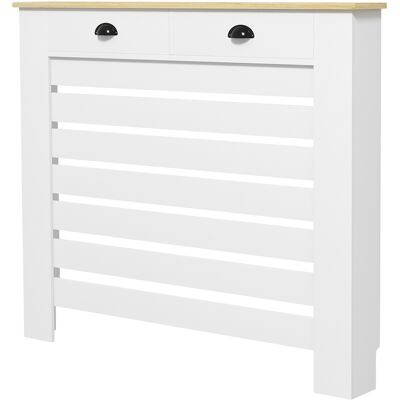 HOMCOM Heizkörperverkleidung, Heizkörperabdeckung, horizontale Lamellengitter, mit 2 Schubladen, für Wohnzimmer, Schlafzimmer, Flur, aus Holz, 111 x 19 x 95,5 cm, weiß Aosom HOMCOM Heizkörperverkleidung, Heizkörperabdeckung, horizontale Lamellengitter, mit 2 Schubladen, für Wohnzimmer, Schlafzimmer, Flur, aus Holz, 111 x 19 x 95,5 cm, weiß Aosom