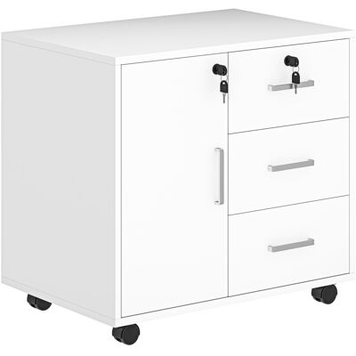 HOMCOM Aktenschrank mit 3 Schubladen und Schrank mit 3 verstellbaren Regalen, Dokumentenschrank aus Spanplatte, 60x40x56 cm, Weiß Aosom HOMCOM Aktenschrank mit 3 Schubladen und Schrank mit 3 verstellbaren Regalen, Dokumentenschrank aus Spanplatte, 60x40x56 cm, Weiß Aosom