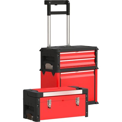 HOMCOM Werkstattwagen inkl. Koffer Werkzeugwagen leer mit 3 modularen Einheiten, Rollwagen zur Werkzeugaufbewahrung, Werkzeugkasten mit Griff, Stahl, Rot Aosom HOMCOM Werkstattwagen inkl. Koffer Werkzeugwagen leer mit 3 modularen Einheiten, Rollwagen zur Werkzeugaufbewahrung, Werkzeugkasten mit Griff, Stahl, Rot Aosom
