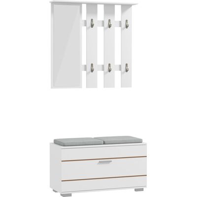 HOMCOM Weißer Flurmöbel-Set - Garderobe, Spiegel, Schuhbank HOMCOM Weißer Flurmöbel-Set - Garderobe, Spiegel, Schuhbank