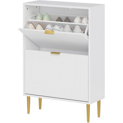 HOMCOM Schuhschrank Platzsparend Slim mit 2 Profil-Türen zum Klappen, Moderner Holzschrank mit Verstellbaren Regalen auf 2 Ebenen, Schuhregal für 12 Paare mit Griff, 60x24x91.5 cm, Weiß Aosom HOMCOM Schuhschrank Platzsparend Slim mit 2 Profil-Türen zum Klappen, Moderner Holzschrank mit Verstellbaren Regalen auf 2 Ebenen, Schuhregal für 12 Paare mit Griff, 60x24x91.5 cm, Weiß Aosom