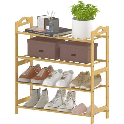 HOMCOM Bambus-Schuhregal mit 4 Ebenen, Schuhregal für 12 Paar, Aufbewahrungsregal für Eingang, Flur, Wohnzimmer, 67,5 x 24,7 x 72 cm, Naturholzoptik Aosom HOMCOM Bambus-Schuhregal mit 4 Ebenen, Schuhregal für 12 Paar, Aufbewahrungsregal für Eingang, Flur, Wohnzimmer, 67,5 x 24,7 x 72 cm, Naturholzoptik Aosom