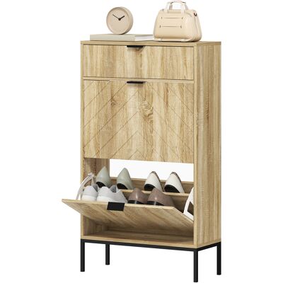 HOMCOM Schuhschrank für 8 Paare, schmaler Schuhschrank, Eingangsmöbel mit herausziehbarer Schublade, 2 klappbare Schubladen und verstellbare Regale, für Flur und Eingang, 60x24x105,5cm, Eiche Aosom HOMCOM Schuhschrank für 8 Paare, schmaler Schuhschrank, Eingangsmöbel mit herausziehbarer Schublade, 2 klappbare Schubladen und verstellbare Regale, für Flur und Eingang, 60x24x105,5cm, Eiche Aosom