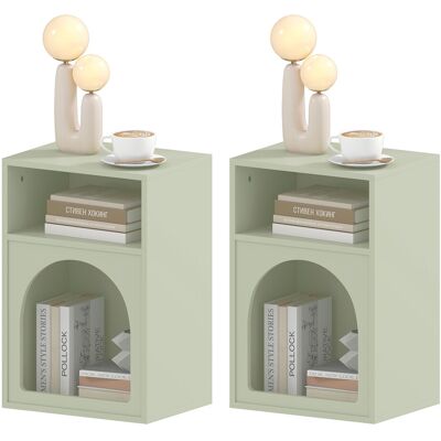 HOMCOM Set aus 2 Nachttischen, Nachttisch mit offenen Fächern, geschwungenes Design, Nachtkommode für Schlafzimmer, Wohnzimmer, 40 x 30 x 60 cm, Hellgrün Aosom HOMCOM Set aus 2 Nachttischen, Nachttisch mit offenen Fächern, geschwungenes Design, Nachtkommode für Schlafzimmer, Wohnzimmer, 40 x 30 x 60 cm, Hellgrün Aosom