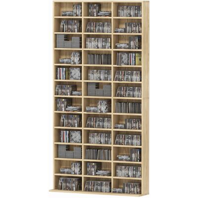HOMCOM CD- und DVD-Aufbewahrung, Bücherregal Regal, max. Kapazität 1116 CD/528 DVD, 36 Fächer und verstellbare Regale, für Büro, Wohnzimmer, Schlafzimmer, 102 x 23,5 x 195 cm, Eiche Aosom HOMCOM CD- und DVD-Aufbewahrung, Bücherregal Regal, max. Kapazität 1116 CD/528 DVD, 36 Fächer und verstellbare Regale, für Büro, Wohnzimmer, Schlafzimmer, 102 x 23,5 x 195 cm, Eiche Aosom