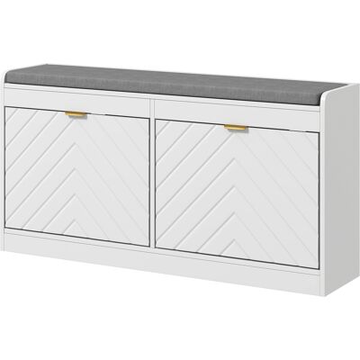 HOMCOM Schuhbank, schmaler Schuhschrank mit gepolsterter Sitzbank, Reliefmuster, klappbare Schublade und verstellbares Regal, Bank für Flur, Eingangsbereich, 106 x 24 x 52,5 cm, weiß Aosom HOMCOM Schuhbank, schmaler Schuhschrank mit gepolsterter Sitzbank, Reliefmuster, klappbare Schublade und verstellbares Regal, Bank für Flur, Eingangsbereich, 106 x 24 x 52,5 cm, weiß Aosom