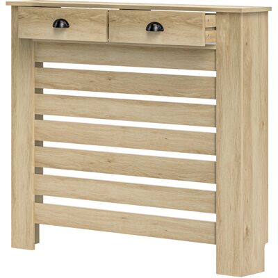 HOMCOM Heizkörperverkleidung, Heizkörperabdeckung, horizontale Lamellengitter, mit 2 Schubladen, für Wohnzimmer, Schlafzimmer, Flur, aus Holz, 111 x 19 x 95,5 cm, Eiche Aosom HOMCOM Heizkörperverkleidung, Heizkörperabdeckung, horizontale Lamellengitter, mit 2 Schubladen, für Wohnzimmer, Schlafzimmer, Flur, aus Holz, 111 x 19 x 95,5 cm, Eiche Aosom