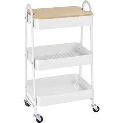 HOMCOM - 3-Stufen Metallrollwagen - Weiß - Küchenwagen HOMCOM - 3-Stufen Metallrollwagen - Weiß - Küchenwagen