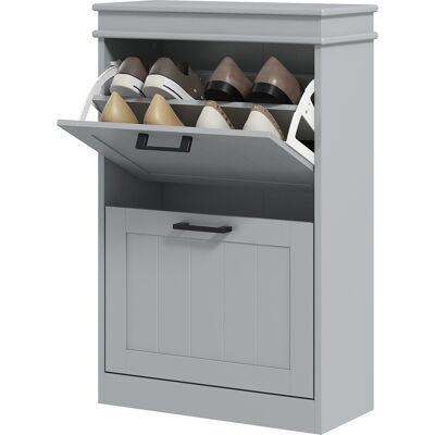 HOMCOM Schuhschrank, Schuhwandschrank, 2 Klapptüren, verstellbare Regale, für Eingang, Flur, 54 x 24 x 82,5 cm, Grau Aosom HOMCOM Schuhschrank, Schuhwandschrank, 2 Klapptüren, verstellbare Regale, für Eingang, Flur, 54 x 24 x 82,5 cm, Grau Aosom