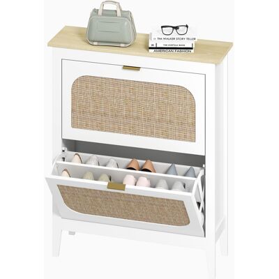 HOMCOM Schuhschrank Estrecho mit 2 Türen aus Rattan Schuhschrank Flur mit verstellbaren Regalen für 14 Paare Schuhe 80x24x95,5 cm Weiß Aosom HOMCOM Schuhschrank Estrecho mit 2 Türen aus Rattan Schuhschrank Flur mit verstellbaren Regalen für 14 Paare Schuhe 80x24x95,5 cm Weiß Aosom